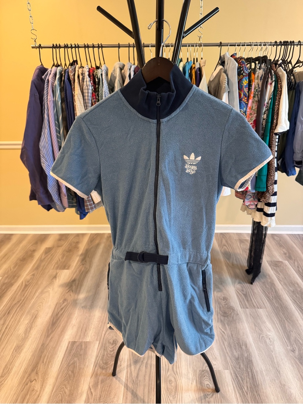 adidas Light Blue Short-Sleeve Zip One-Piece Romper